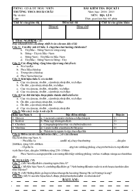 Bài kiểm tra học kì I năm học 2014- 2015 môn địa lí 8 thời gian làm bài 45 phút